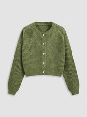 Knit Round Neckline Button Cardigan