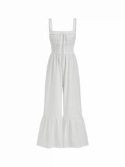 Square Neck Tie Front Ruched Jumpsuit