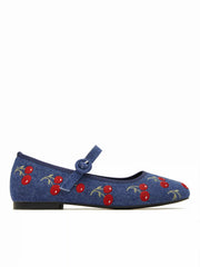 CHERRY EMBROIDERED MARY JANE FLATS