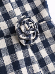 Square Neck Rosette Check Split Mini Dress