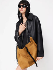 FAUX SUEDE BUCKLE TOTE BAG