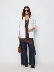 Cotton Collar Metal Detail Oversized Shirt