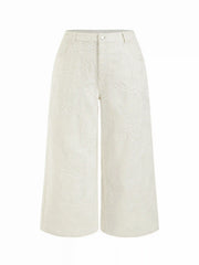 Denim Mid Rise Jacquard Floral Wide Leg Jeans Curve & Plus