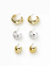 3 PAIRS C-SHAPED HOOP EARRINGS