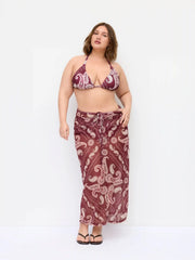 Paisley Halter Neckline Triangle Bikini Set With Sarong Curve & Plus