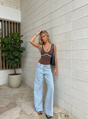 Cotton-blend Scoop Neck Colorblock Bodysuit
