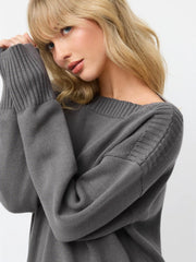 Knit Boat Neck Long Sleeve Top