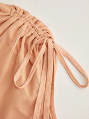 Mesh Round Neckline Gradient Ruched Drawstring Maxi Dress
