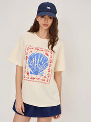 Cotton-blend Shell Graphic Oversized Tee