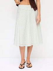Cotton Jacquard Mid Rise Embroidery A-line Midi Skirt