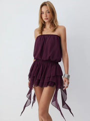 Chiffon Strapless Asymmetrical Layered Mini Dress