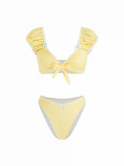 Sweetheart Ruched Tie Front Bracelet Cheeky Bikini Set