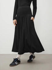 High Rise Ruffle Solid Pocket Maxi Skirt