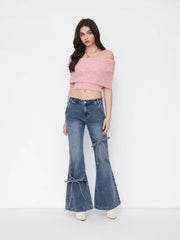 Stretch Cider Denim Low Rise Bowknot Flared Jeans