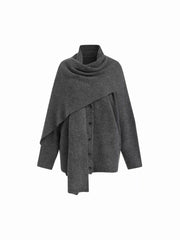 Knit Wool-blend V-neck Long Sleeve Button Oversized Cardigan With Scarf