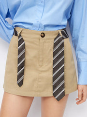 Cotton Mid Rise A-Line Mini Skirt With Striped Belt