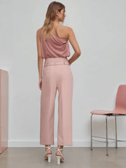 Satin Asymmetrical Neck Solid Bodysuit