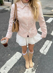 Jacquard Floral Collar Long Sleeve Jacket