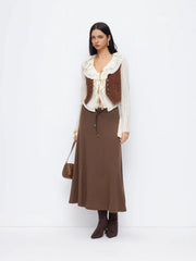 Cotton-blend Mid Rise Ruffle Maxi Skirt With Belt