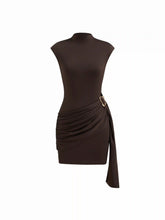 High Neck Metal Detail Ruched Mini Dress