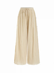 Linen-blend Mid Rise Side Button Wide Leg Trousers