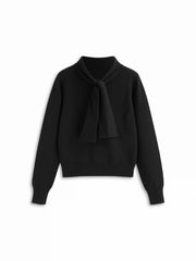 Knit Stand Collar Tie Front Button Long Sleeve Top