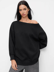 Cotton-blend Terry Round Neckline Long Sleeve Oversized Sweatshirt