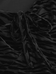 Velvet Zebra Striped Sweetheart Neck Bell Sleeve Knotted Midi Dress