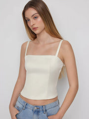 Satin Bowknot Sleeveless Solid Cami Top