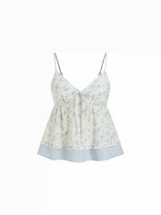 Floral Sweetheart Neck Bowknot Cami Tee