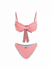 Sweetheart Neckline Gingham Contrasting Lace Underwire & Cheeky Bikini Set