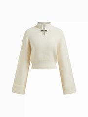 Knit Metal Detail Long Sleeve Oversized Top