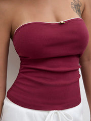 Cotton-blend Rosette Ruched Tube Top