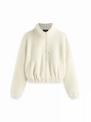 Sherpa Fleece Drawstring Zip Through Oversized Jacket