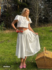 Cotton-blend Floral Embroidery Knotted Crop Shirt