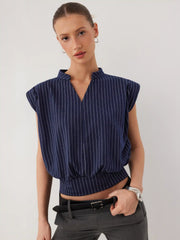 Jersey Striped V-Neck Sleeveless Top