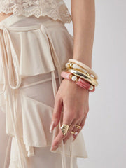 4PCS BAMBOO TUBE & FAUX PEARL BRACELET SET