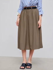 High Waist Solid Belted Maxi Skirt