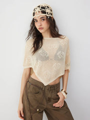 Knit Asymmetrical Hem Poncho Top