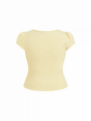 Cotton-blend Fruit Embroidery Bowknot Short Sleeve Tee Curve & Plus