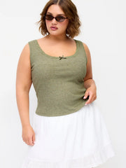 U-neckline Lace Trim Bowknot Tank Top Curve & Plus