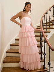 Sculptural Ruffled Bandeau Tiered Bowknot A-line Maxi Dress