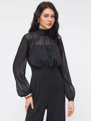 High Neck Ruched Knotted Wide Leg Jumpsuit