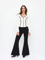 Stretch Cider Denim High Rise Side Lace Up Flared Jeans