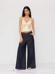 Mesh V-neck Floral Lace Trim Bowknot Cami Top