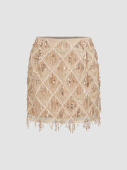 Sequins Tassel Mid Waist Mini Skirt