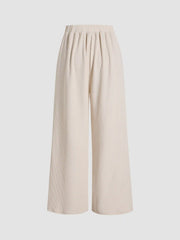Knitted Short Sleeve Crop Top & Wide Leg Trousers Set