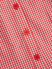 Cotton-blend Gingham Knotted Ruffle Hem Puff Sleeve Blouse Curve & Plus
