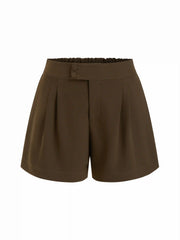 Mid Rise Pleated Button Detailed Pocket Shorts Curve & Plus