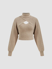 Knit High Neck Wrap Shrug & Cami Top